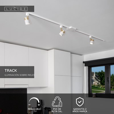 Lucide TRACK Carril superior - Sistema de carril monofásico / Iluminación con rieles - 1 metro- Blanco(Extensión)